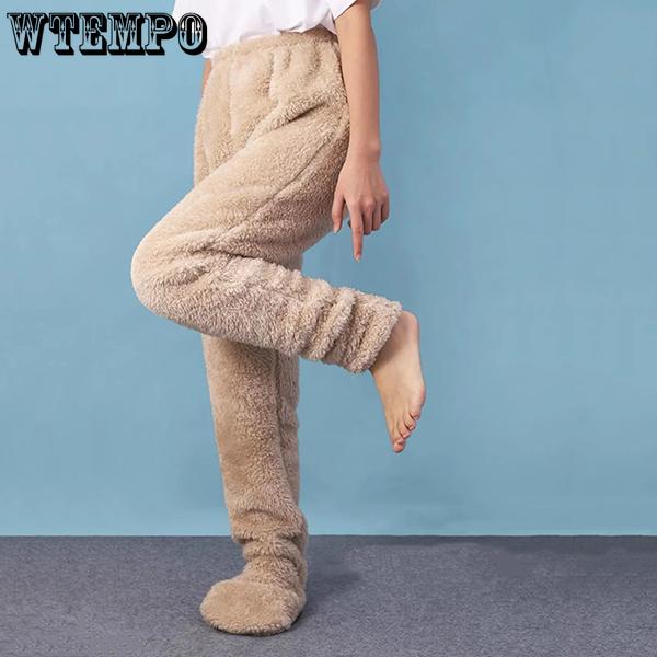 WTEMPO Теплые пижамные штаны из флиса, зимние, толстые, непромокаемые, для пар, повседневные, большого размера, для дома, брюки до пола M синий