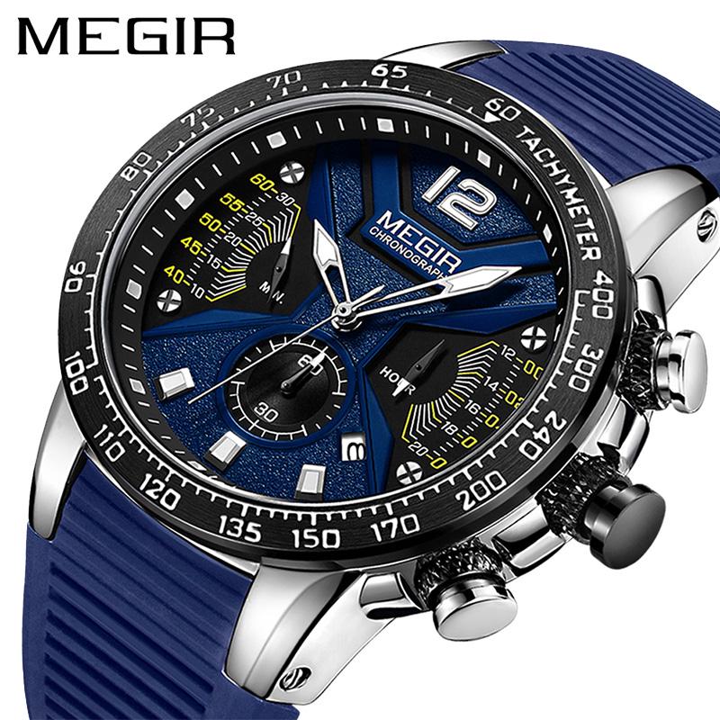Relogio Masculino MEGIR мужские часы силиконовый спортивный хронограф кварцевые военные часы Элитный бренд Zegarek Meski Erkek Kol Saati синий