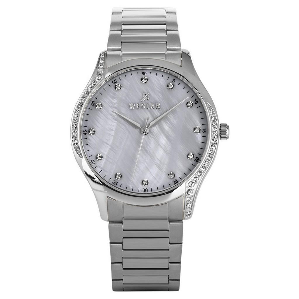 Westar Zing Crystal Accents Нержавеющая сталь Белый перламутровый циферблат Кварцевые 00127STN111 Женские часы