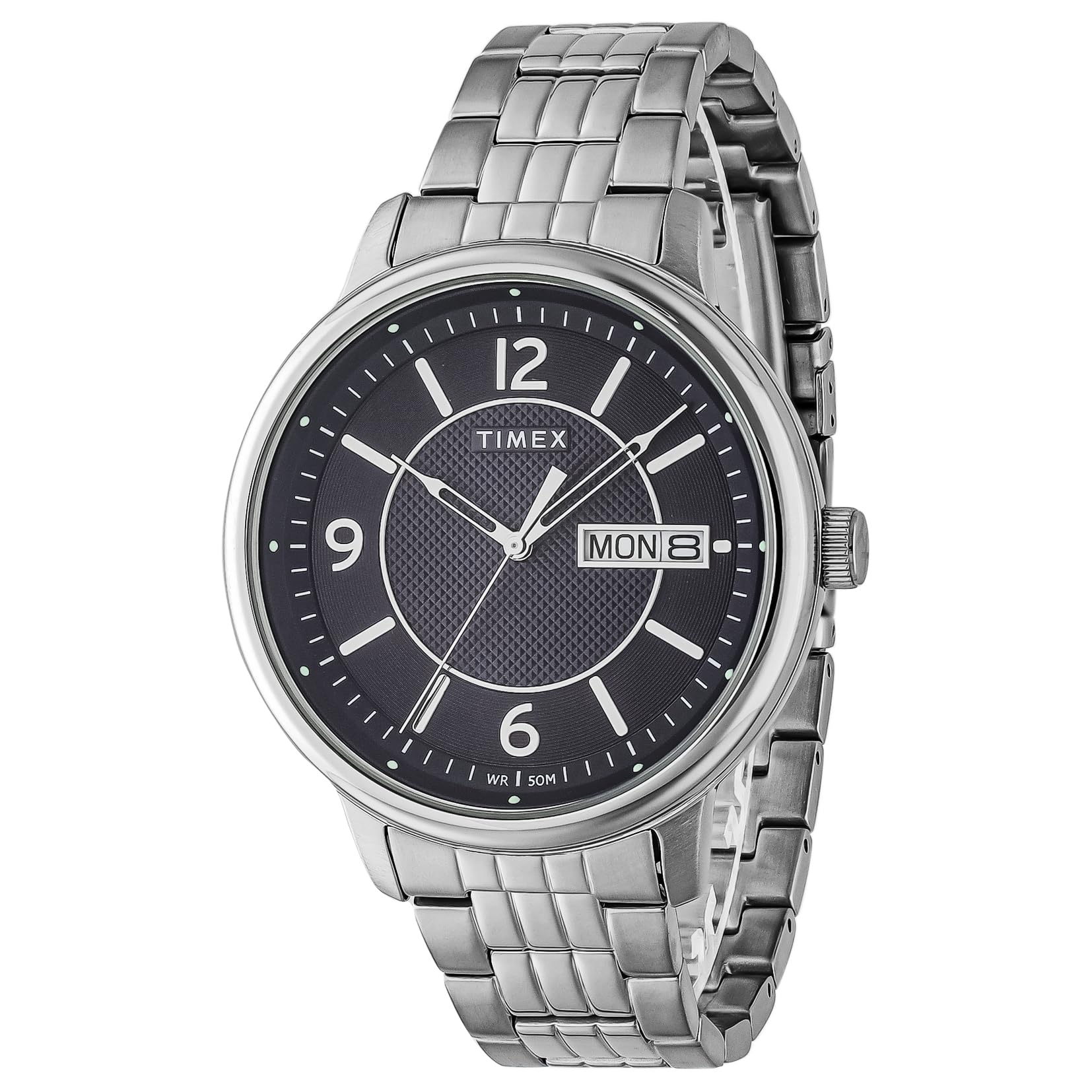 [TIMEX] Часы Timex Chicago с черным циферблатом из нержавеющей стали и минеральным стеклом, кварцевые, филиппинский бренд TW2W13600, мужские, серебристые