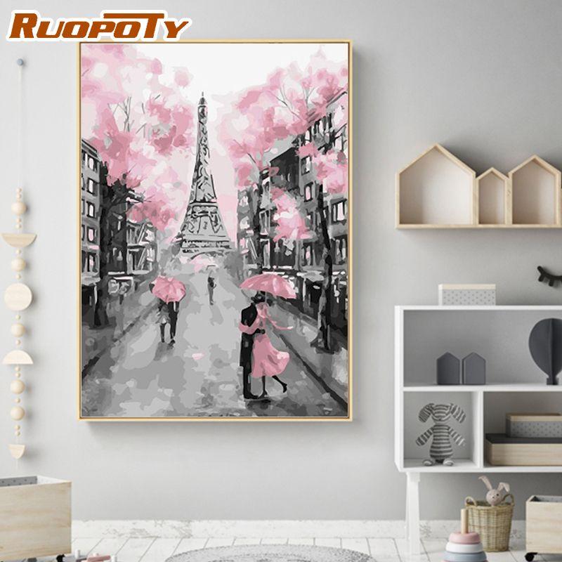 Ruopoty розовый пейзаж DIY живопись по номерам акриловая краска по номерам пейзаж стены книги по искусству холст картины для хобби искусство 40x50 см