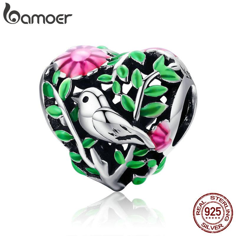  Летняя коллекция BAMOER, 100% стерлинговое серебро 925 пробы, подвесные бусины «Птица в лесу», подходят для женского браслета SCC647