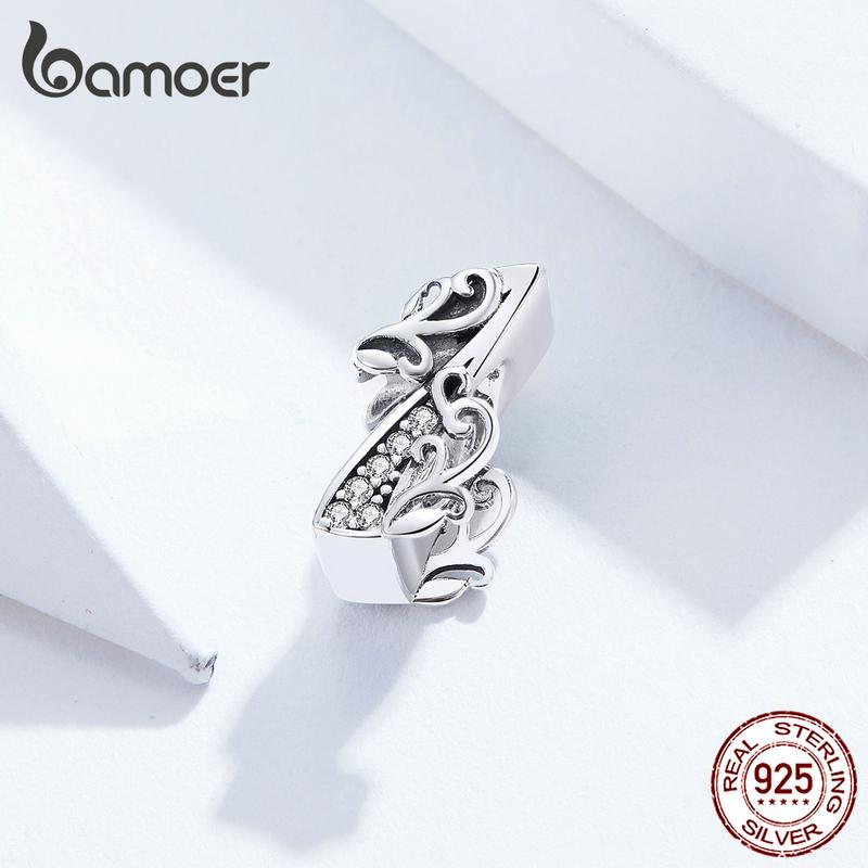 BAMOER Lucky Number 1 бусина с цирконами и рельефами из настоящего стерлингового серебра 925 пробы подходит для оригинального браслета Pendant