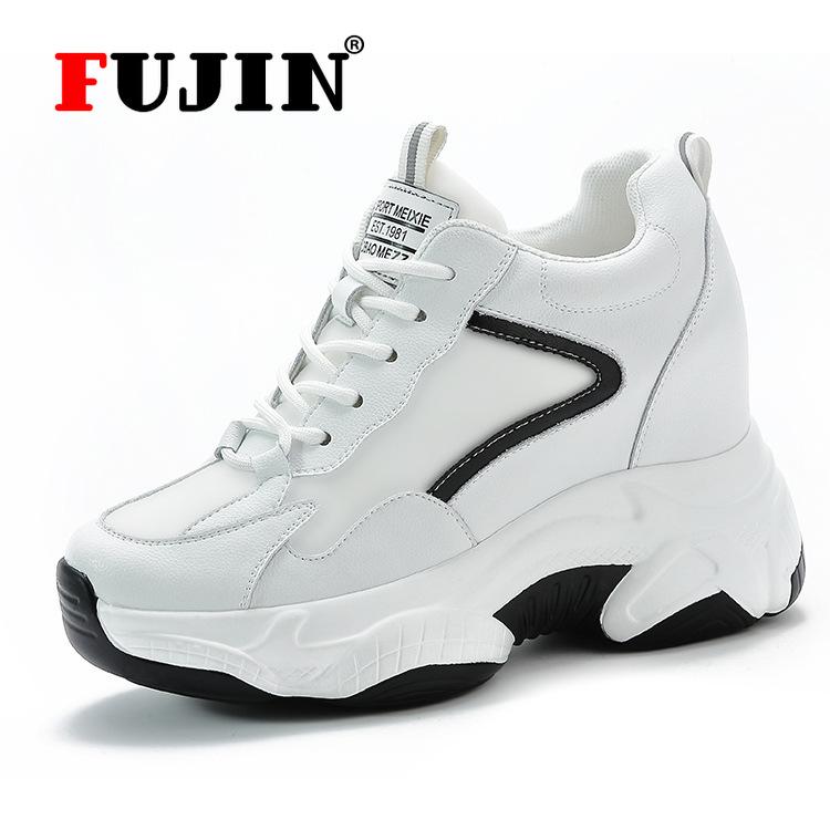 Спортивные кроссовки Fujin, высокие кроссовки Explosive, женская обувь, осень и зима, новые стили, бархатная повседневная обувь из искусственной кожи 34 белый