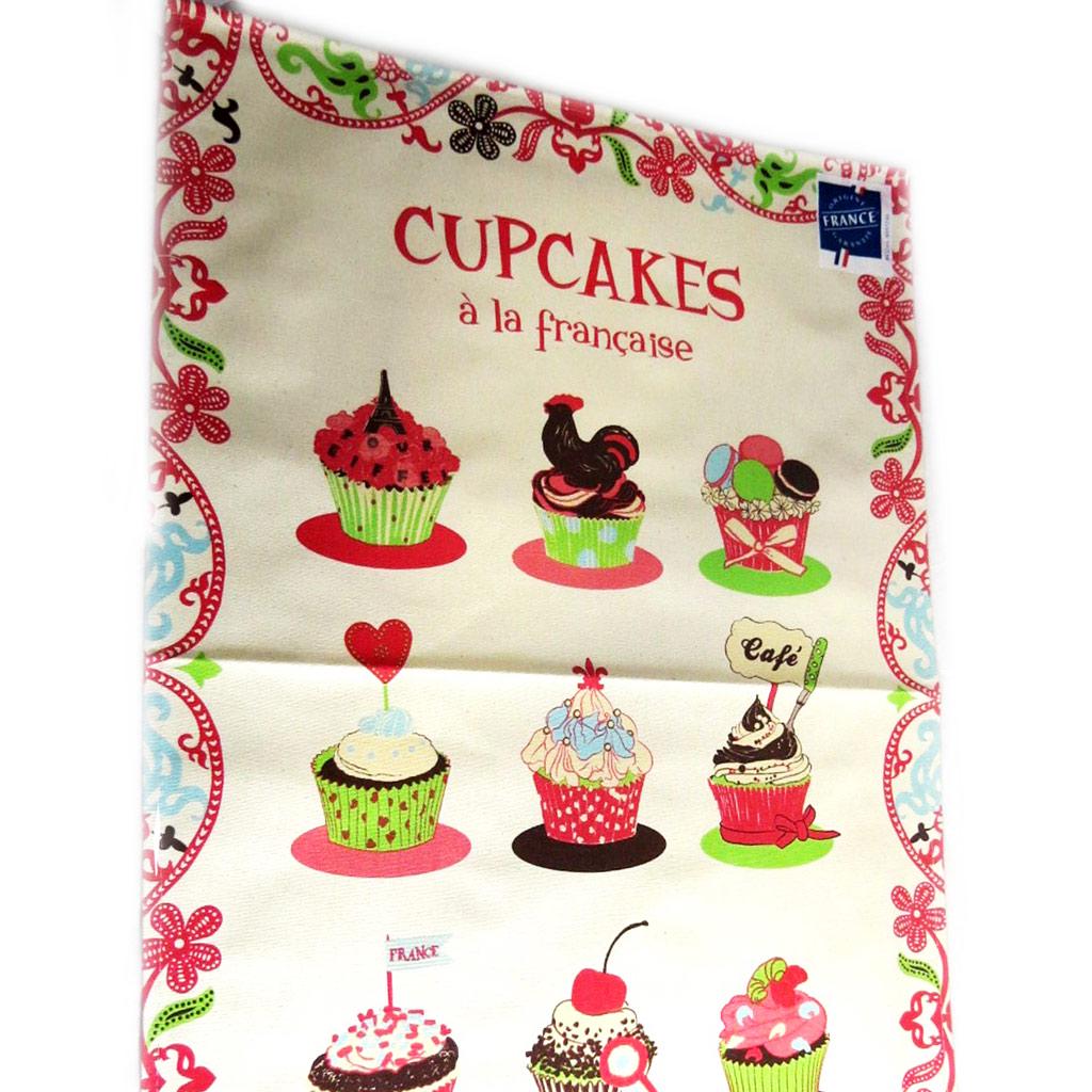 Les Trésors De Lily [L1240] - Дизайнерское кухонное полотенце  Cupcakes à la Française  бежевый, розовый, зеленый. разноцветный