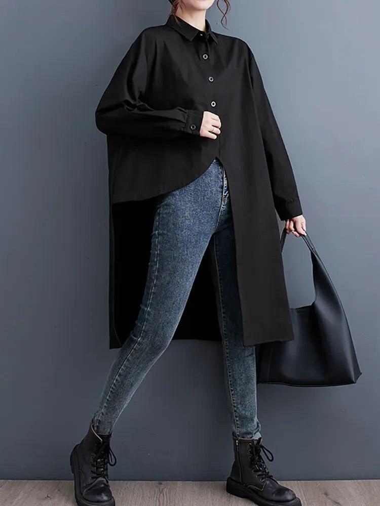 Асимметричная однобортная женская рубашка XITAO LYD1140 One Size чёрный