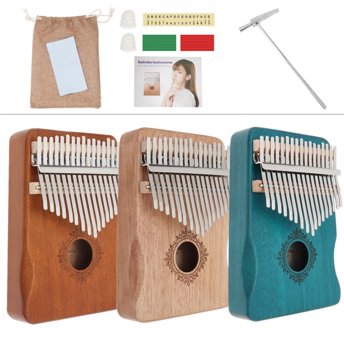 17-клавишное пианино Kalimba для большого пальца с защитой руки Mbira синий