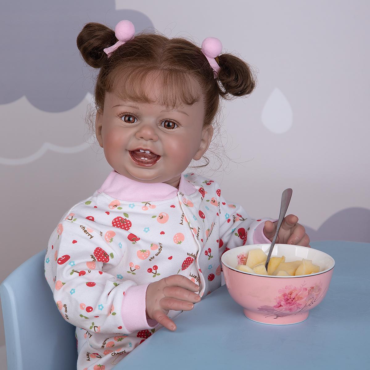 27 дюймов Happy Smile Reborn Baby Dolls ткань для малышей тело ручная роспись с укорененными волосами кукла Newbron игрушечные лошадки для детей подарки на день рождения 27 inch коричневый
