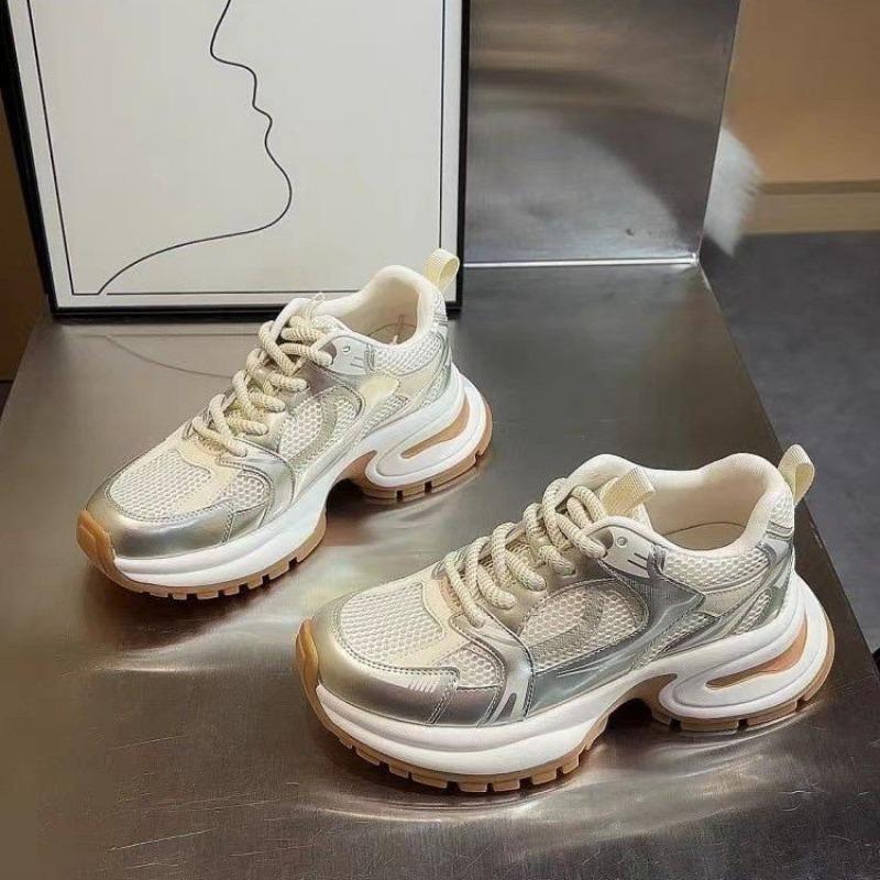 Повседневная обувь Женская обувь Lovers Leather Dad Platform Chunky Sneakers Harajuku Flat Thick Sole Tenis Wedge White Basket Walking Shoes 35 серебряный