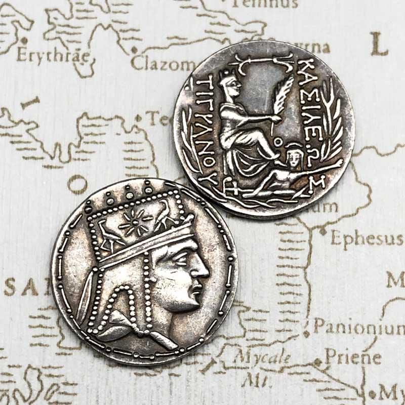 Копия античной греческой серебряной монеты, посеребренная памятная монета Тиграна II, Королевство Армения, монета богини судьбы 1pcs