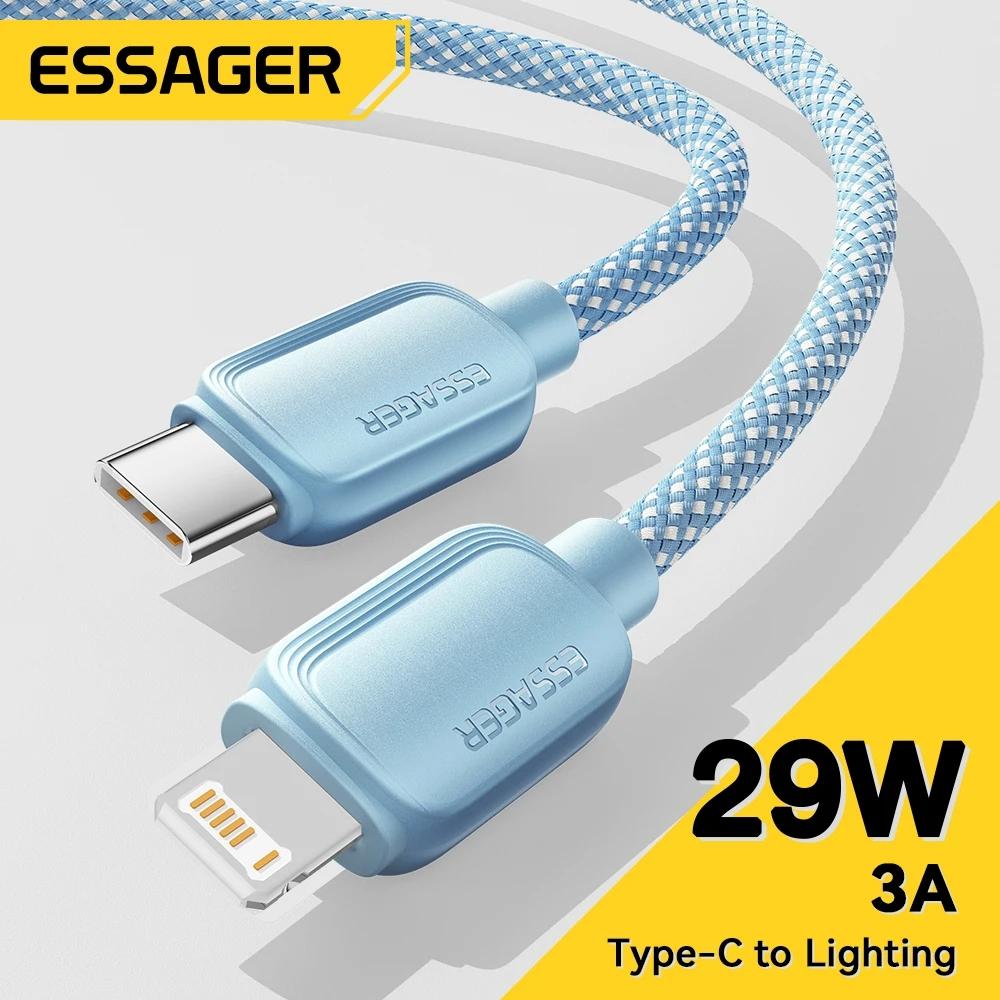 Кабель Essager USB Type C для iPhone 14 13 12 11 Pro Max XS PD 20 Вт, быстрое зарядное устройство USB C с Lightning, 29 Вт, провод для iPad Macbook 1m розовый