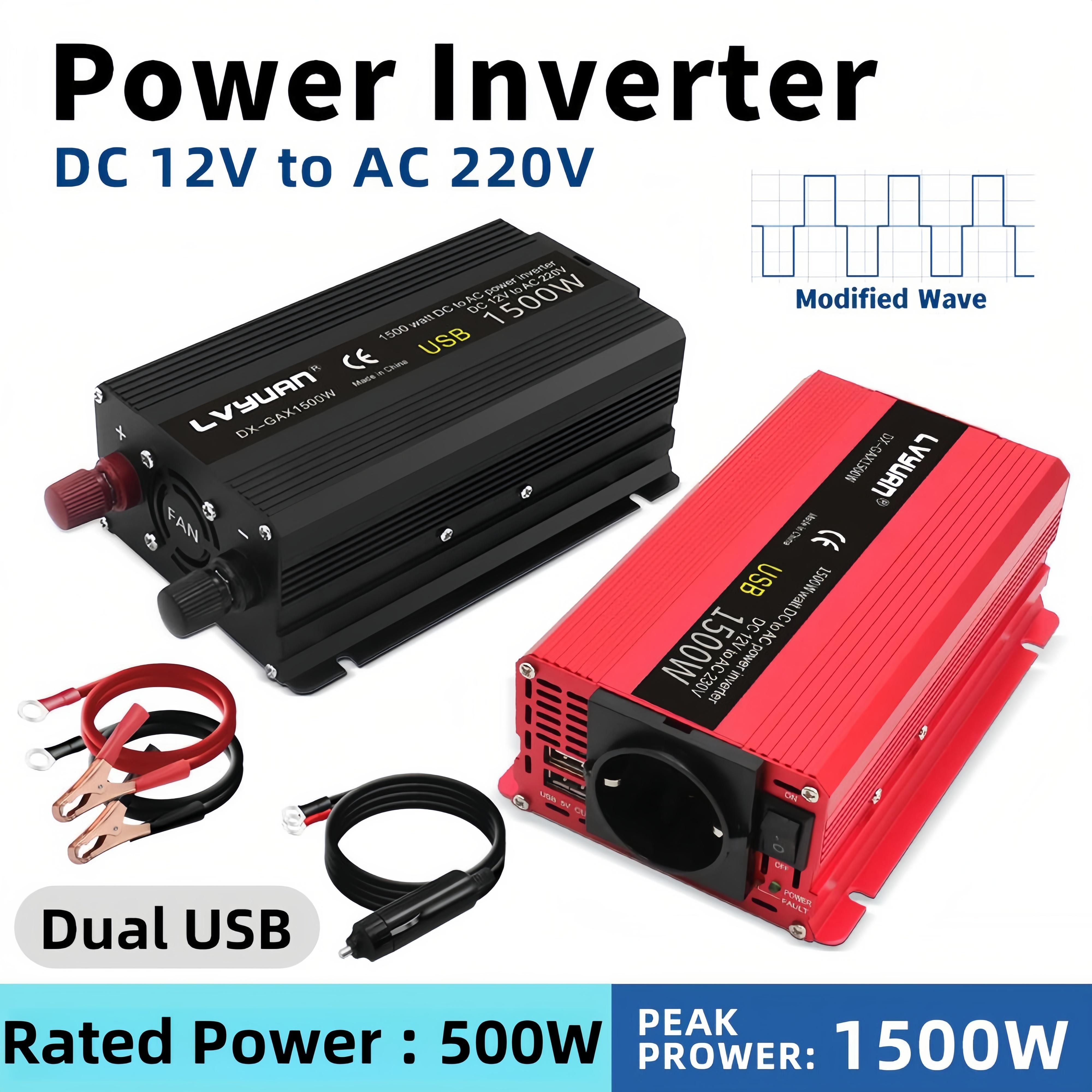 1500W (Вершина горы) 12 В до 230 В 500 Вт Номинальная мощность Автомобильный инвертор питания Евро для кемпинга Домашние автономные солнечные системы 12V 230V EU Socket красный