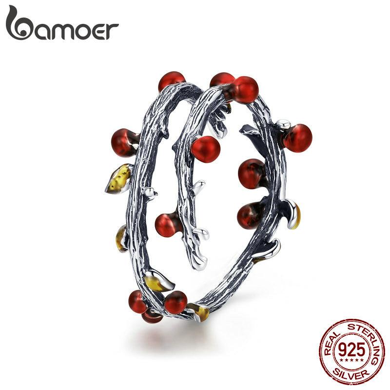 BAMOER Настоящее серебро 925 пробы, осенние увядшие листья деревьев, регулируемые кольца на палец SCR442