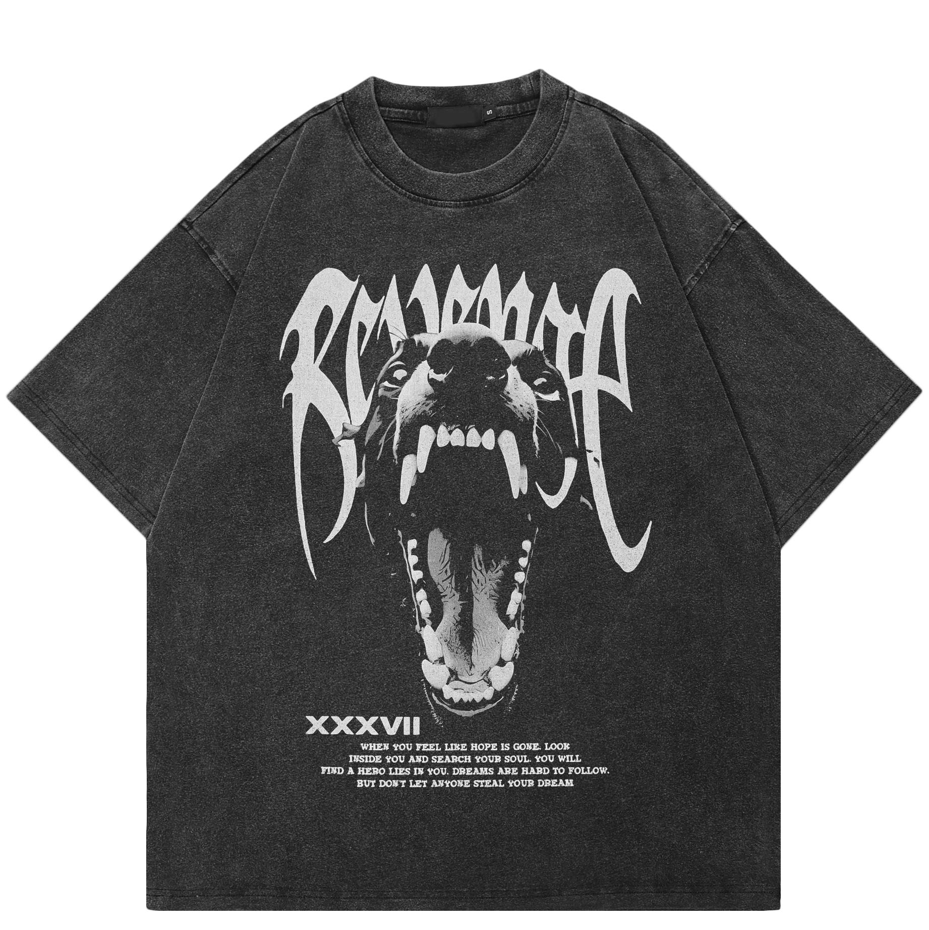 Уличная одежда Vicious Dog Vintage Washed Black T-Shirt Cotton Y2K Unisex Casual Fit Tops Tees S чёрный