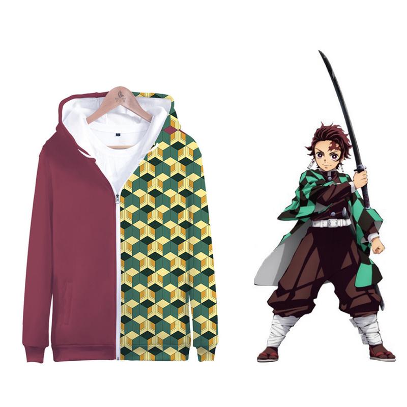 Аниме толстовки на молнии Demon Slayer Blade Kilo Gate Tanjirou 3d одежда с цифровым принтом с капюшоном размера плюс XXS