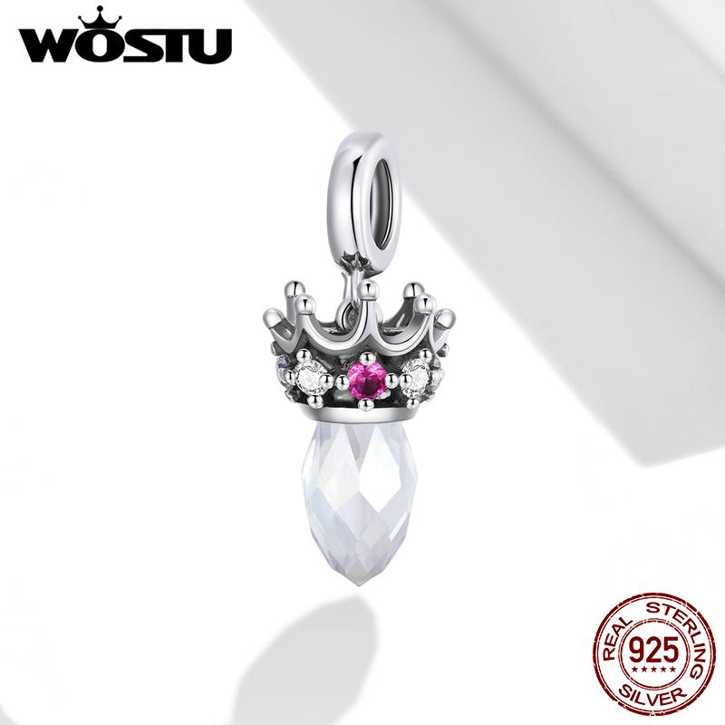 WOSTU Изысканная подвеска-корона для оригинального браслета, стерлинговое серебро 925 пробы, прозрачный кристалл, изготовление ювелирных изделий 925 silver
