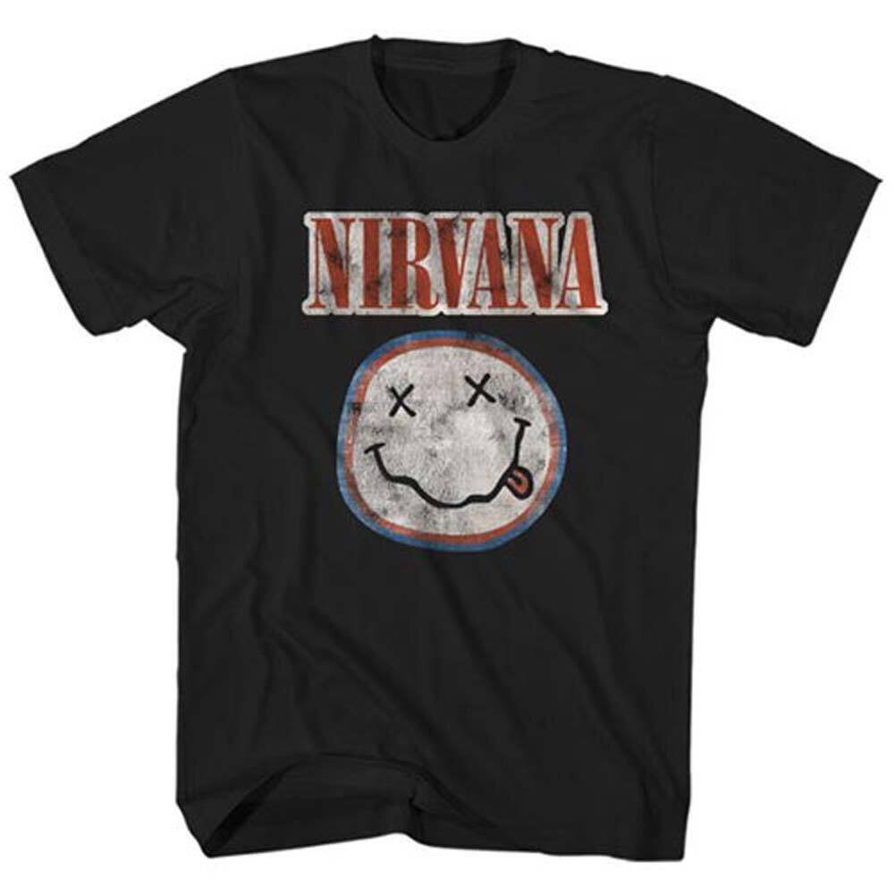 Черная футболка унисекс приталенного кроя с потертым логотипом Nirvana S