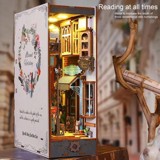 1 комплект, книжный уголок, кукольный домик, аутентичная реставрация, богато структурированное украшение, дерево, 3D праздничный морской остров, модель книжного домика, аксессуары для кукольного домика