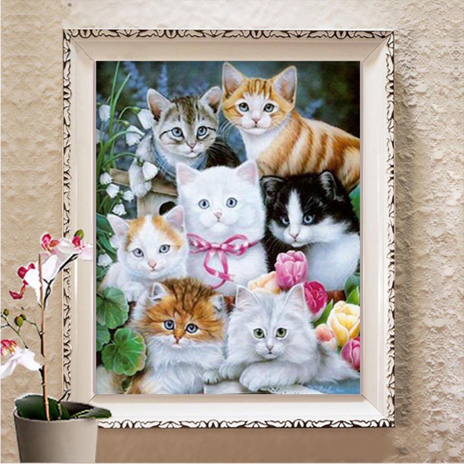 5D DIY Алмазная картина  Кошачья семья  Вышивка Крестом Горный хрусталь Мозаика Картина 20X30CM