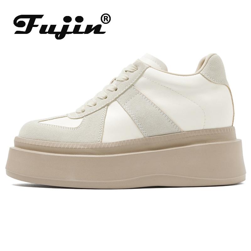 Fujin 7,5 см, замшевые кроссовки из натуральной кожи на платформе, массивные кроссовки на танкетке, повседневные удобные дышащие весенне-осенние брендовые вулканизированные туфли 34