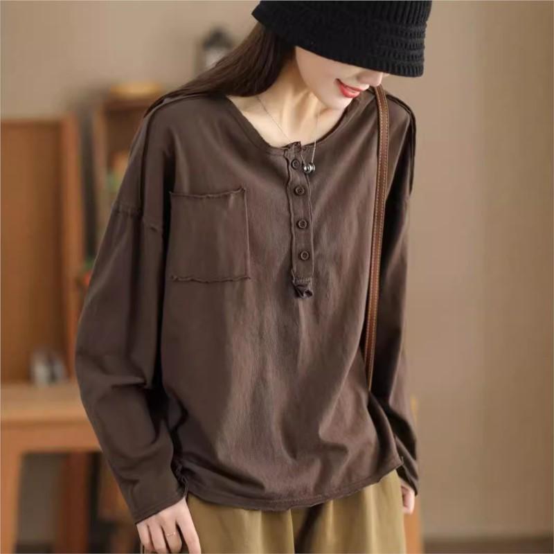 Футболка Johnature Fashion Personality Splicing Casual T-Shirt Женская осенняя повседневная однотонная свободная футболка с круглым вырезом One Size оранжевый