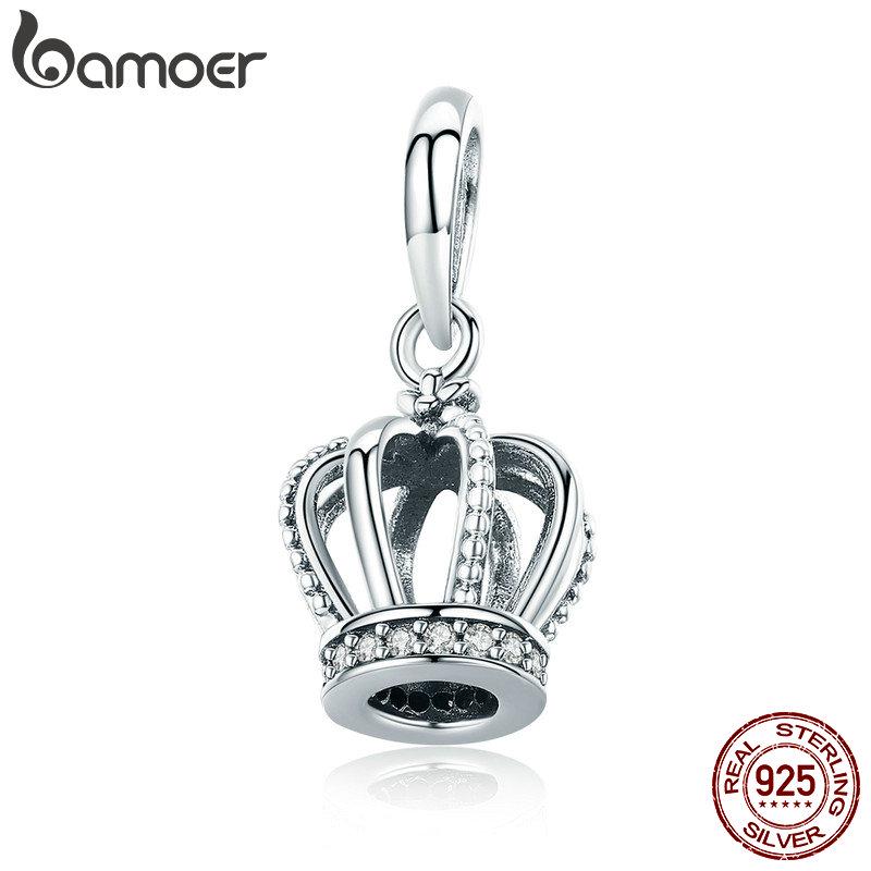 BAMOER из натурального стерлингового серебра 925 пробы, корона принцессы, прозрачные подвески с цирконием, подходят для браслетов и ожерелья SCC781