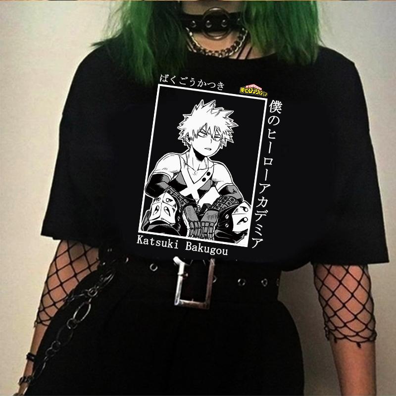 My Boku No Hero Academia Katsuki Bakugou Топ с принтом Harajuku, женская футболка, повседневные женские базовые футболки с круглым вырезом и короткими рукавами XXL