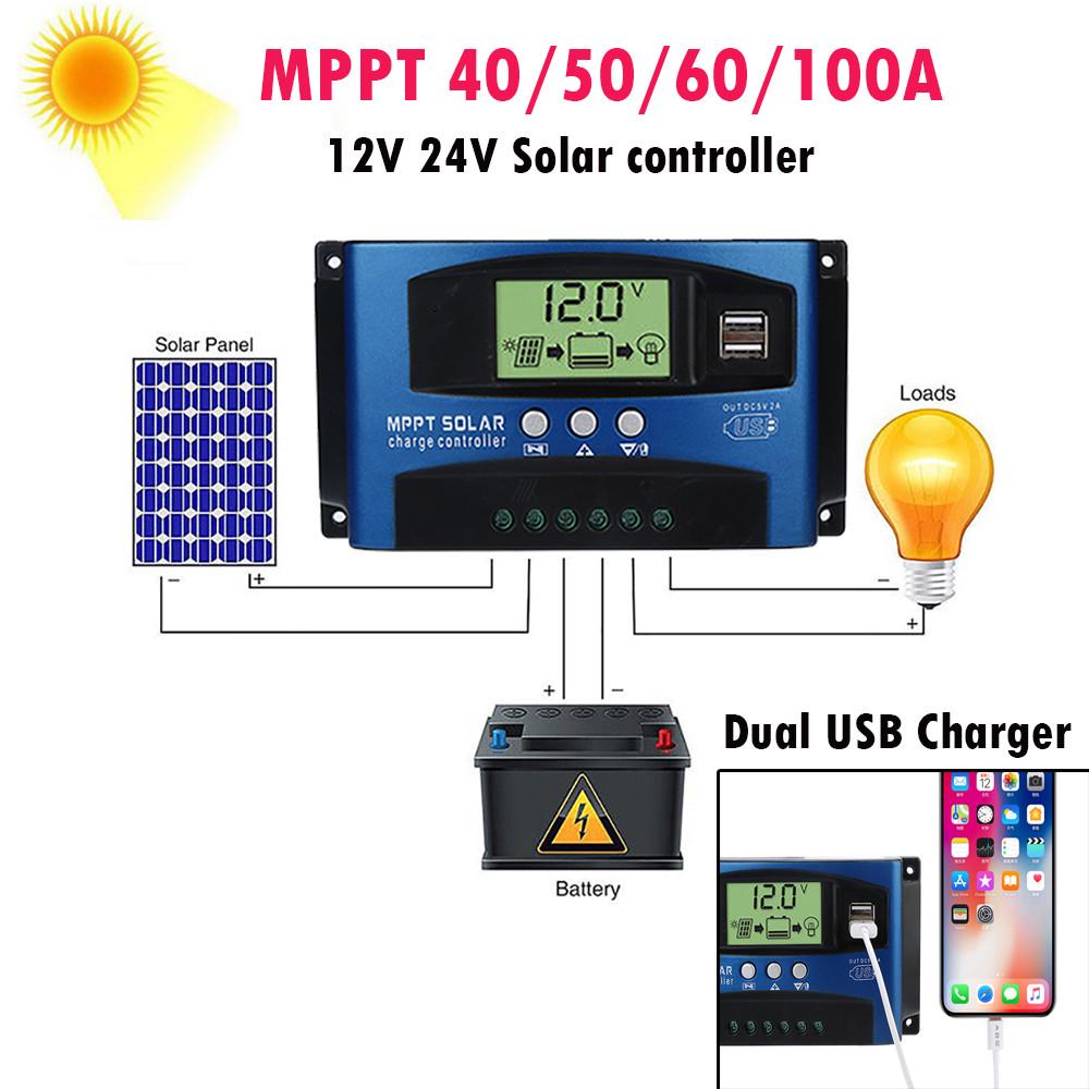 40/50/60 / 100A MPPT регулятор заряда панели солнечных батарей 12V / 24V Auto Focus Tr синий
