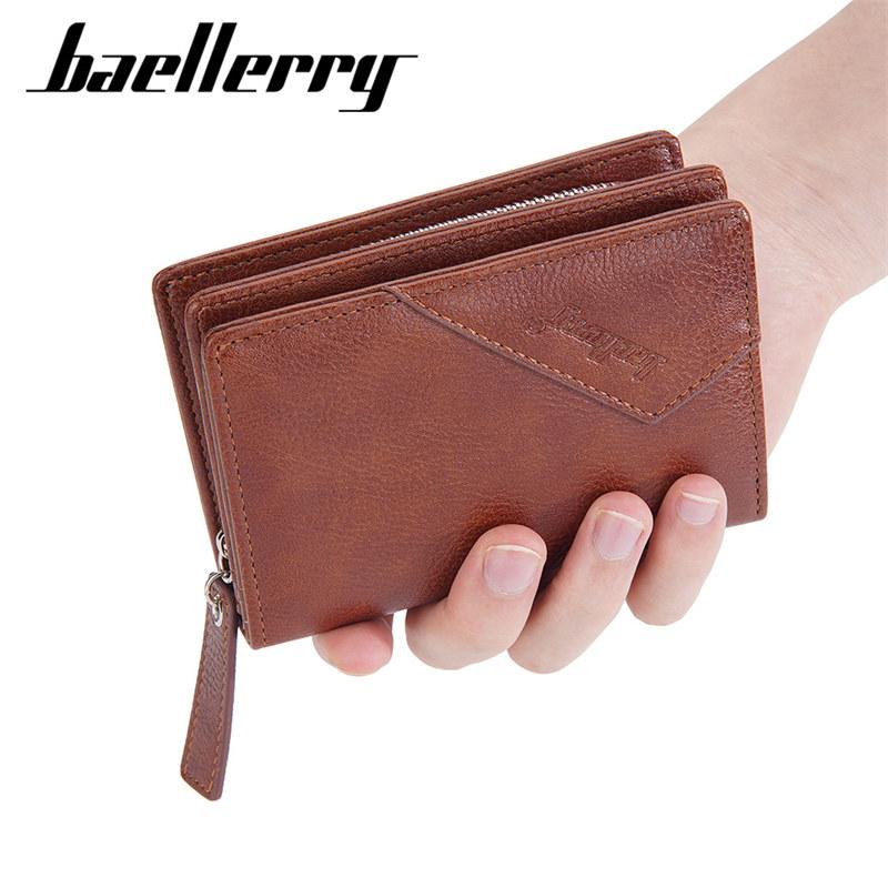 Baellerry мужские модные кошельки на молнии классический дизайн визитница винтажный короткий кошелек портмоне 12*9*4cm чёрный