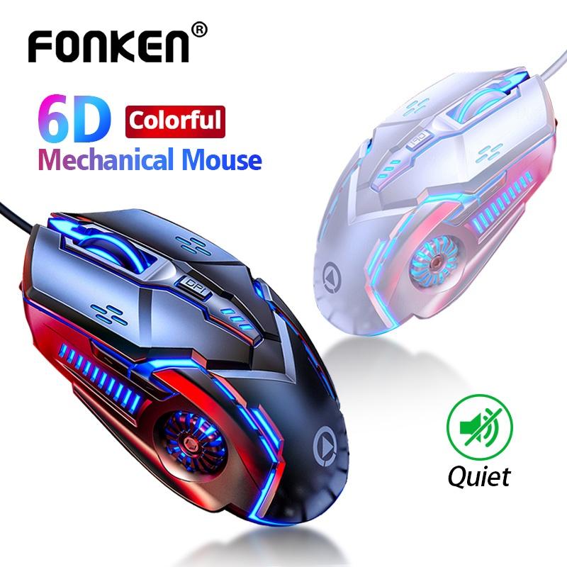 FONKEN USB Проводная игровая мышь с отключением звука, 6 кнопок со светодиодной подсветкой, онлайн-игры, соревновательная мышь для ПК, ноутбука, компьютерные аксессуары белый
