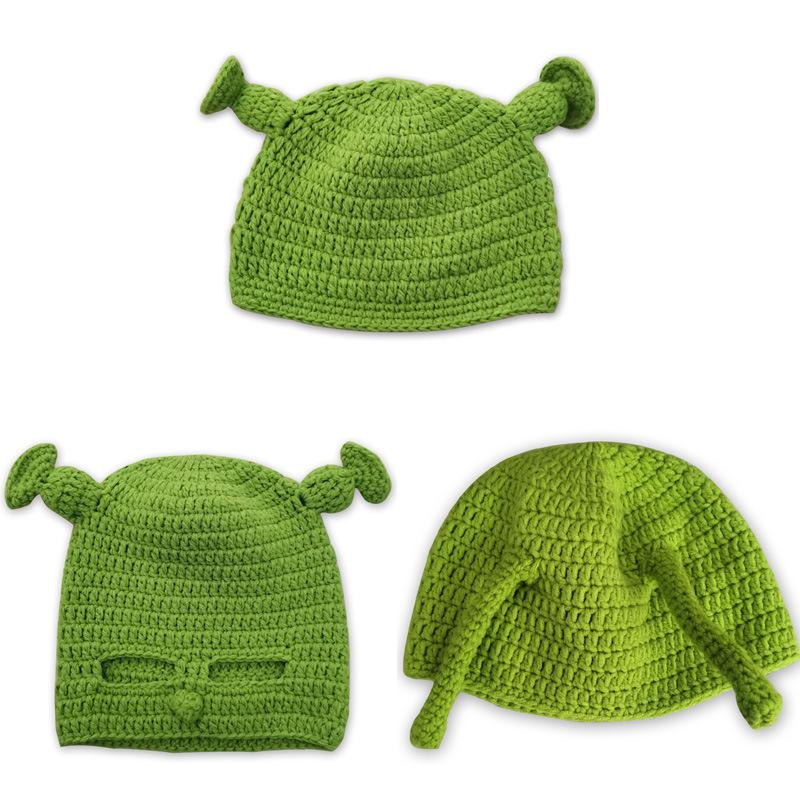 2024 Новая Балаклава Monster Wool Зимние вязаные шапки Хэллоуин Рождество Подарки Зимняя теплая зеленая вечеринка Смешная шапка Шрек Шапка 48-52cm