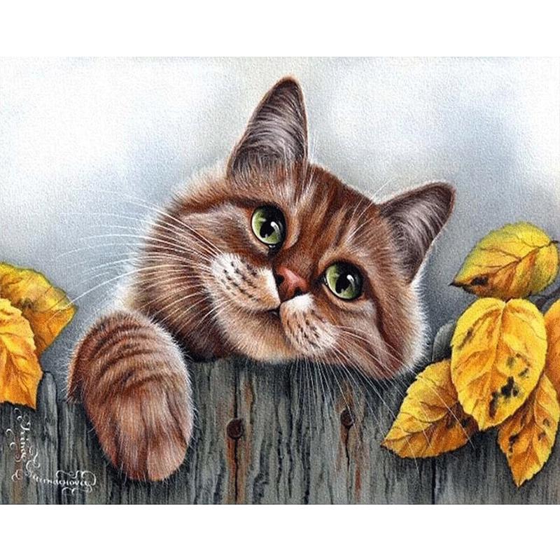 Полный 5D Diy Алмазная картина Кривой котенок Алмазная вышивка Полный вышивка крестом Домашний декор Подарок ручной работы 20x30cm