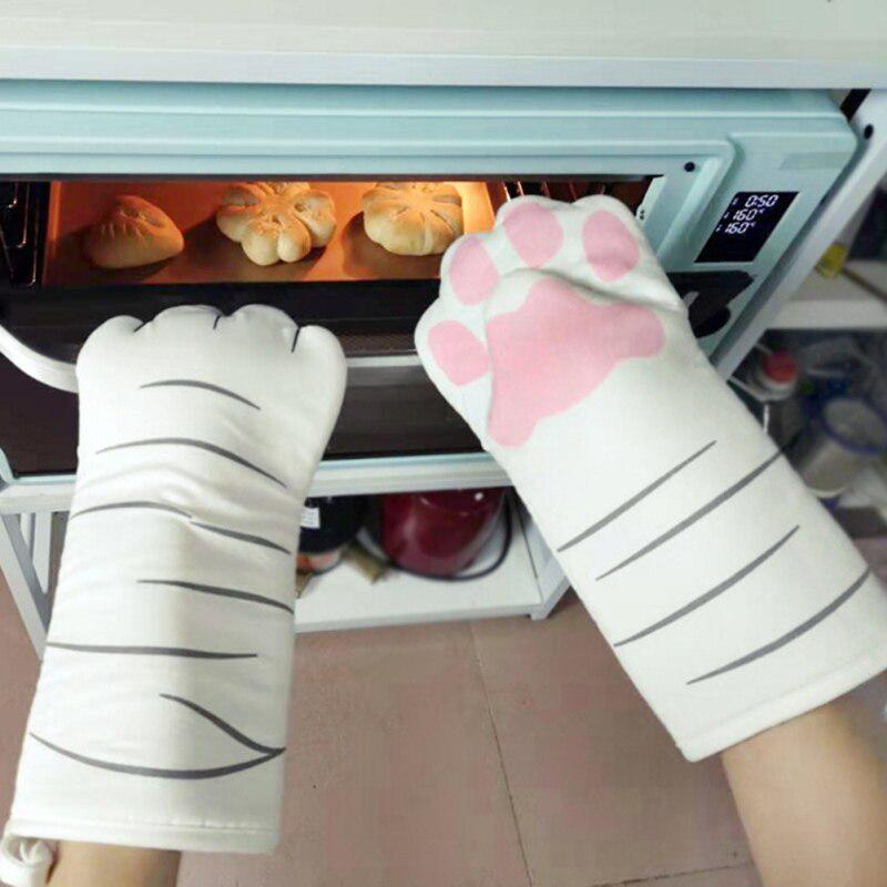 Прихватки и подставки 1 шт., 3D мультяшные животные, кошачьи лапы, прихватки для духовки, длинные рукава, термостойкие нескользящие перчатки для микроволновой печи, хлопковые изоляционные перчатки для выпечки
