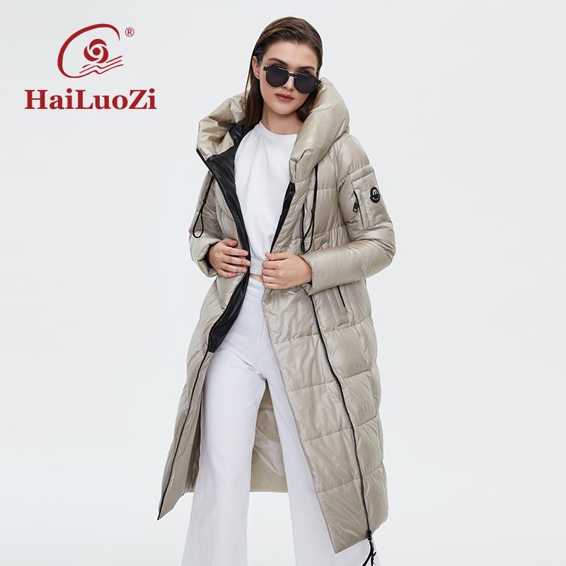HaiLuoZi 2022 новые зимние женские куртки удлиненный стиль стеганая парка теплая молния с капюшоном женская мода хлопковое женское пальто 6055 XL темно серый