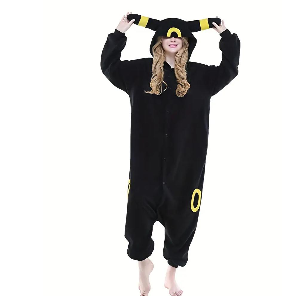Umbreon Onesie для женщин и мужчин, костюм на Хэллоуин, цельная пижама, рождественская пижама Kigurumi на все тело S чёрный