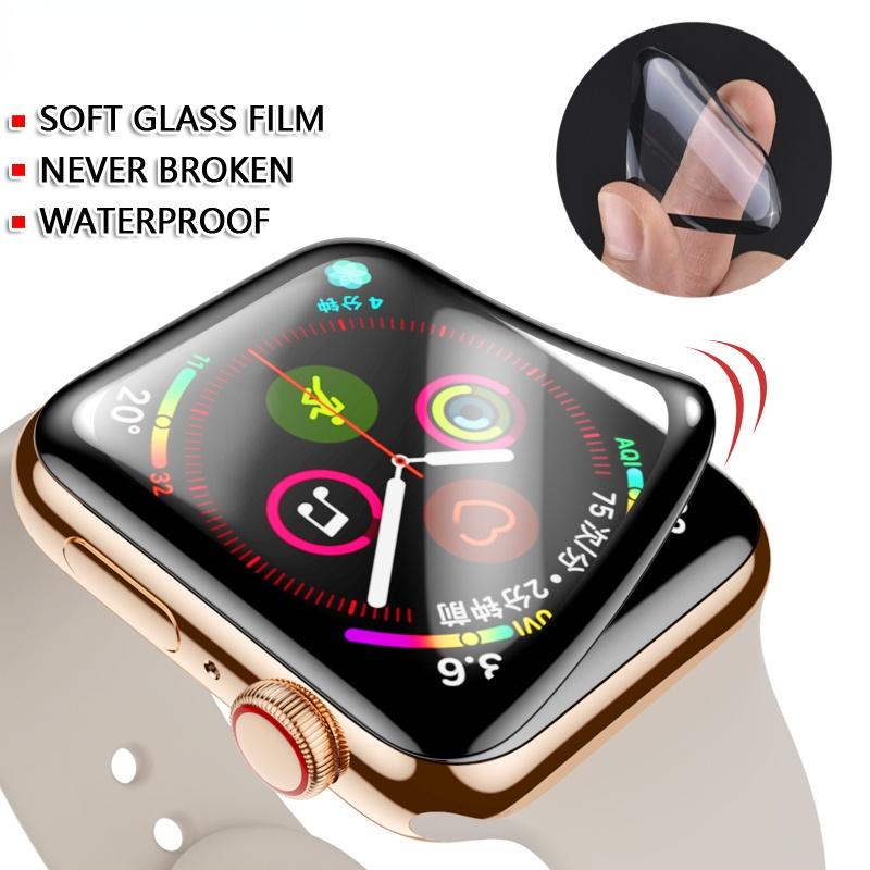 Защитное стекло с полным покрытием для Apple Watch Series 6 se 5 4 3 2 1, 3 шт., защитная пленка для iWatch 38 мм, 40 мм, 42 мм, 44 мм Series123 38MM чёрный