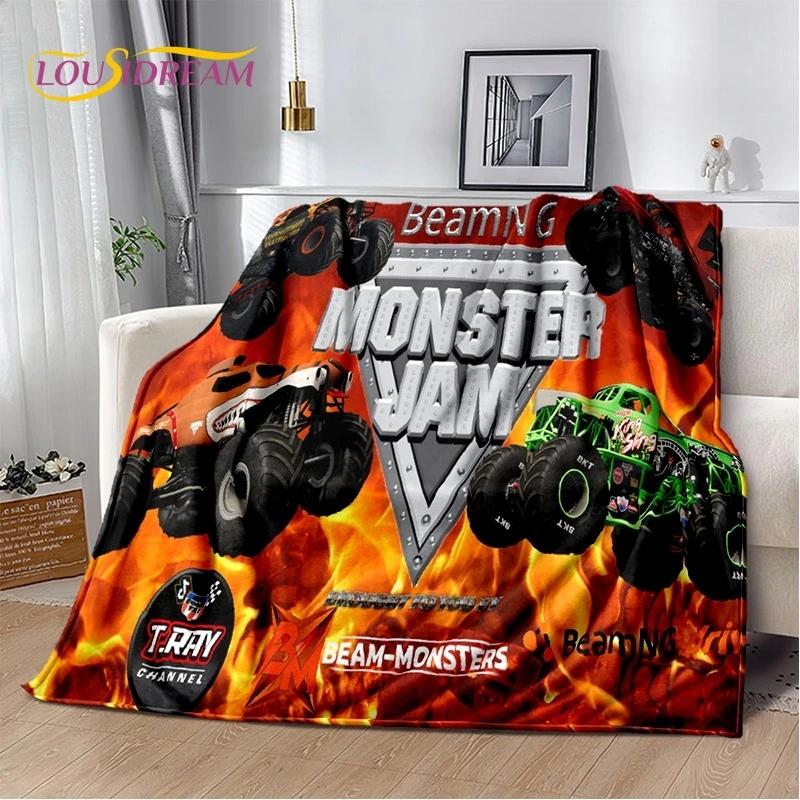 Мягкое фланелевое одеяло Monster Truck 3D Monster Jam Cartoon для кровати, спальни, дивана, пикника, плед для отдыха на свежем воздухе, подарок 30x40in