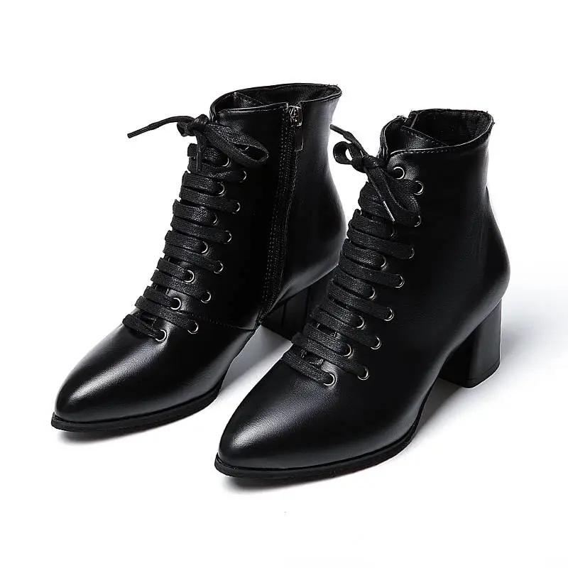 Cresfimix Botas Femininas женские милые черные лакированные кожаные сапоги на шнуровке до колена на высоком каблуке женские повседневные милые осенние сапоги A770 35