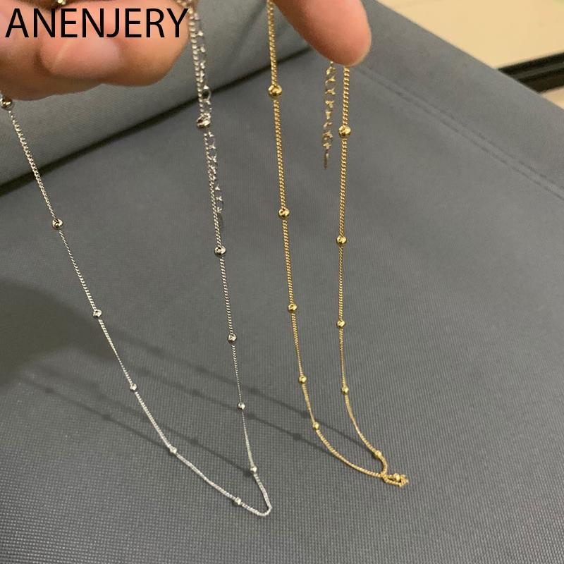 ANENJERY простое ожерелье-цепочка с золотыми бусинами для женщин и мужчин, нежная цепочка на ключицы золотой