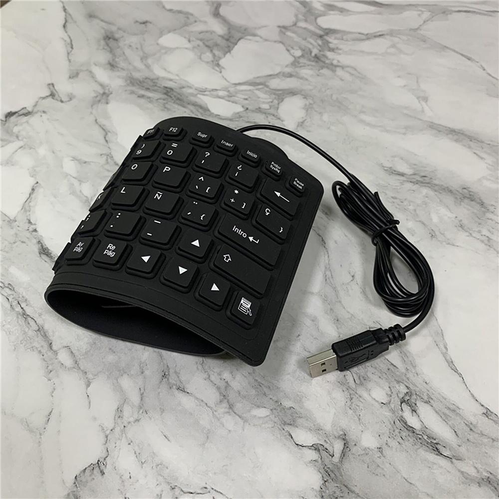 84 клавиши, испанская USB-проводная силиконовая клавиатура, складная мягкая силиконовая водонепроницаемая пылезащитная клавиатура чёрный