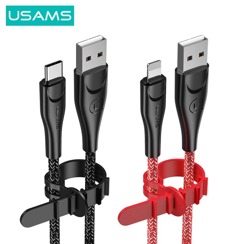 Кабели для телефонов  Joom USAMS 2A 1 м 2 м 3 м Micro USB Type C Lightning Телефонный зарядный кабель для передачи данных в оплетке для iPhone 13 12 11 Huawei Samsung Xiaomi Redmi 1M For Micro красный