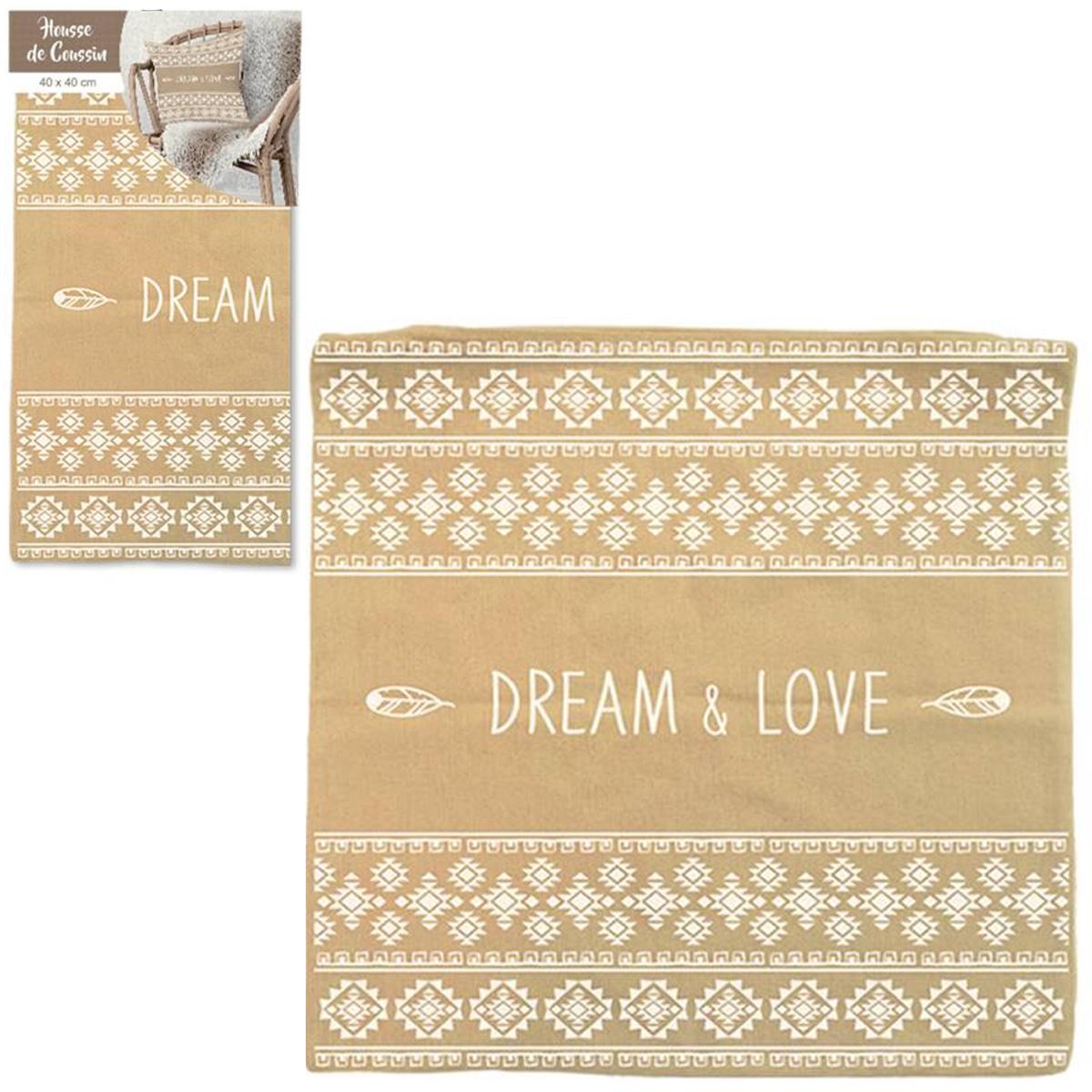 Les Trésors De Lily [Q4331] - Чехол на подушку из хлопка Taupe  Boho  (мечта и любовь) - 40x40 см бежевый