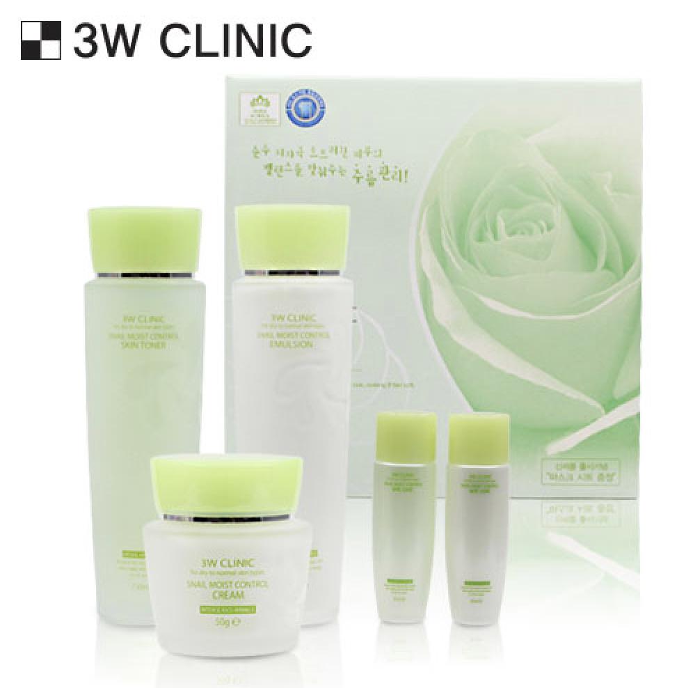 3W CLINIC Snail Moist Control Набор Ухода за Кожей 3 (Тонер+Эмульсия+Крем)