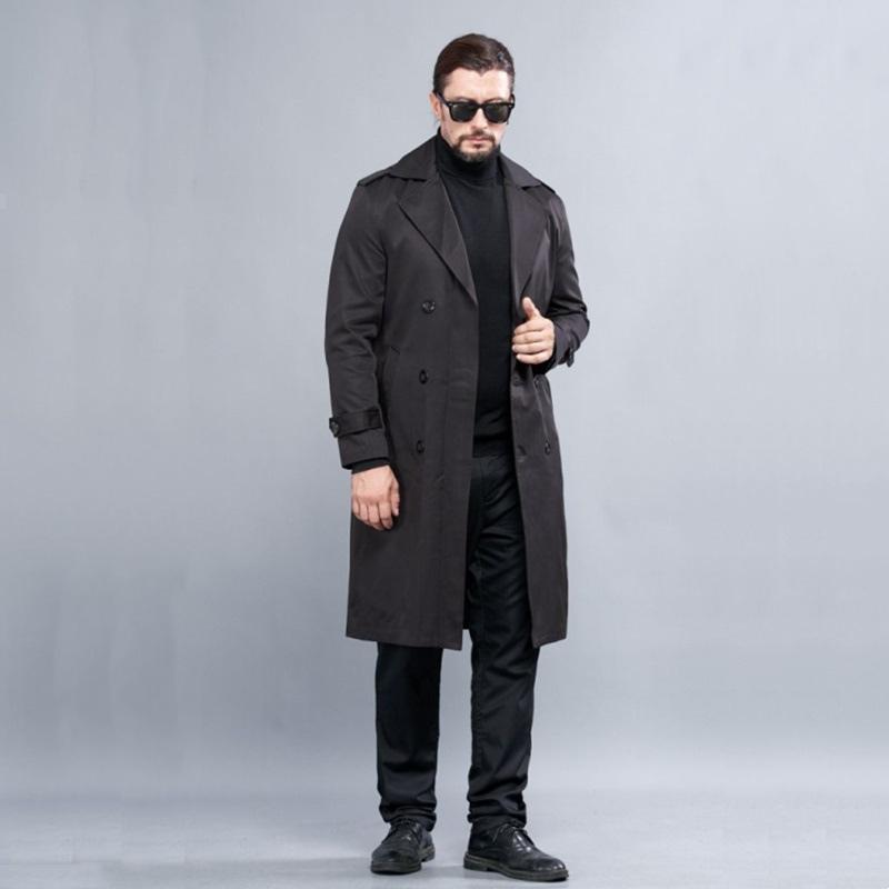   Joom Мужской длинный плащ, весенне-осенний двубортный деловой ветровка, пальто S-6XL S чёрный
