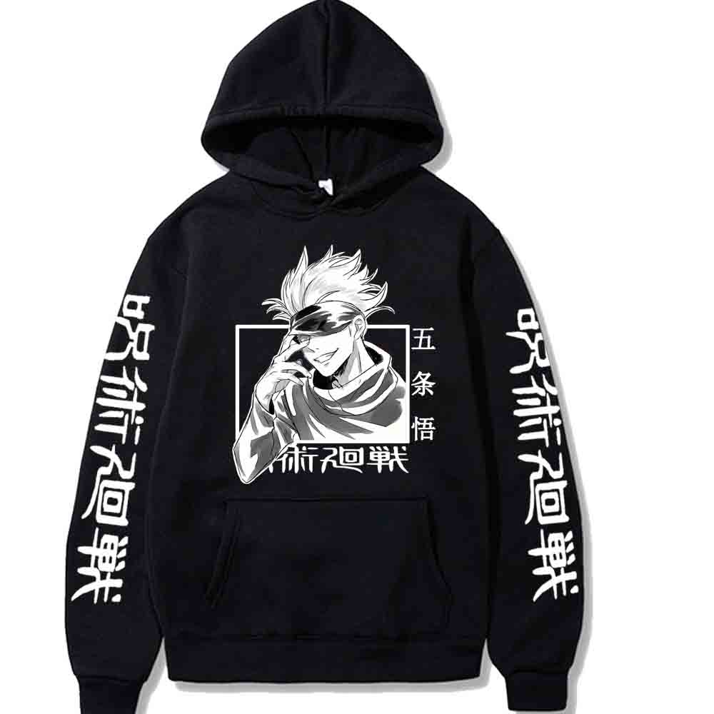Jujutsu Kaisen Толстовки Унисекс Хип-Хоп Аниме Пуловеры Топы Свободные Длинные Рукава Весна Осень Мужская Ткань 3XL белый