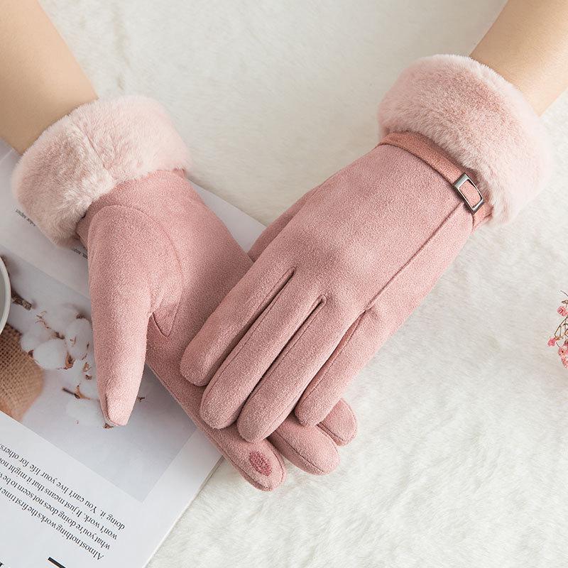 Женские зимние перчатки, теплые, утолщенные, с плюшевой подкладкой 1 pairs чёрный