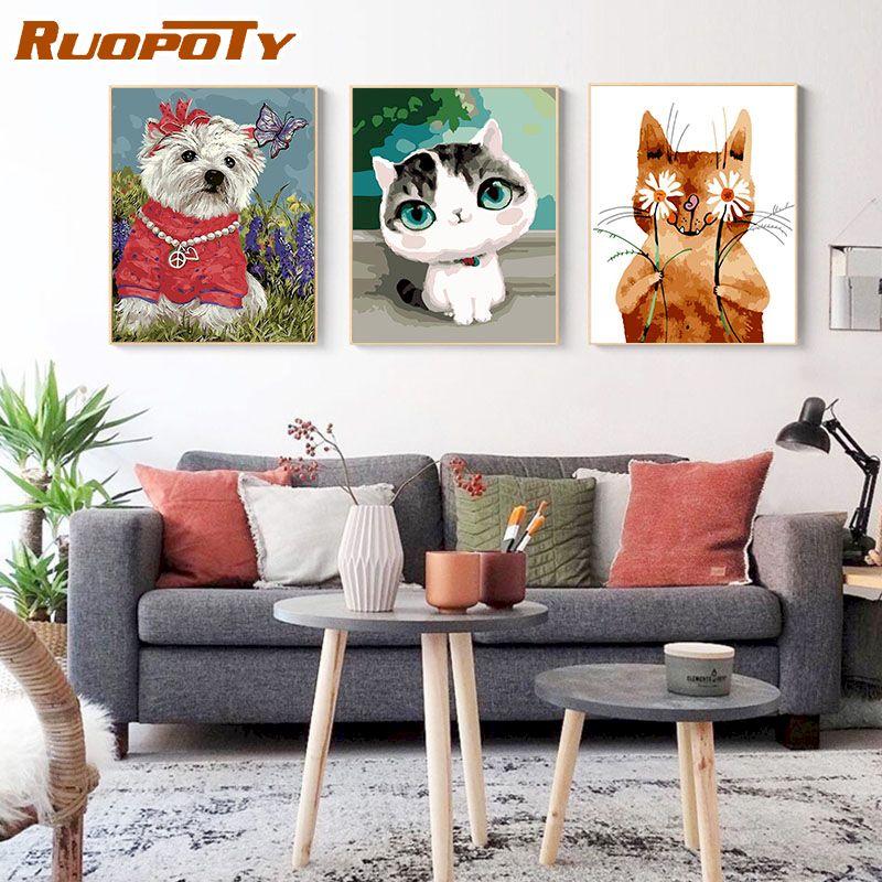 Ruopoty DIY рамка Diy картины по номерам набор красок животные Современная настенная художественная картина по номерам уникальный подарок для домашнего декора искусство