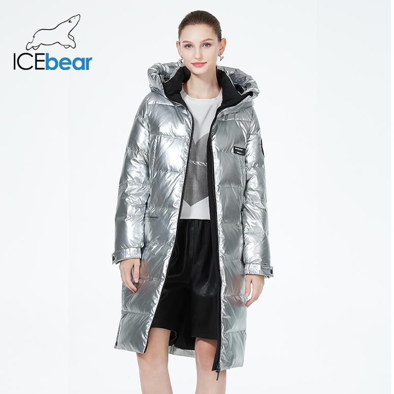 ICEbear 2023 зима новый стиль длинный пуховик модное зимнее женское пальто выше колена с капюшоном GWY22527D 44 серебряный