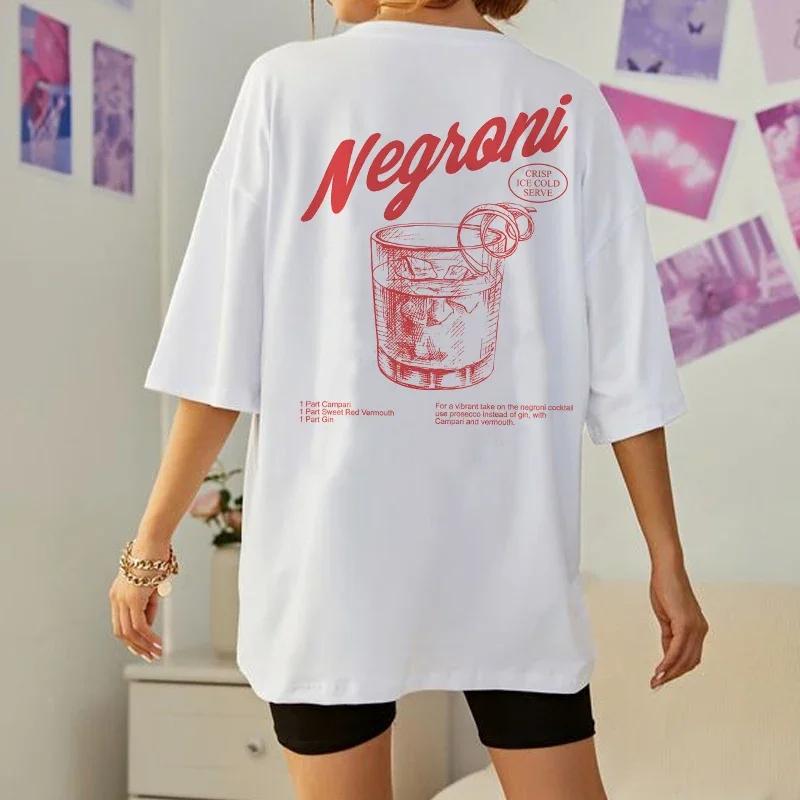 Negroni Женская футболка с принтом на спине в стиле ретро, летняя уютная футболка в стиле уличной одежды Harajuku, футболка с узором, нейтральная ретро-одежда S