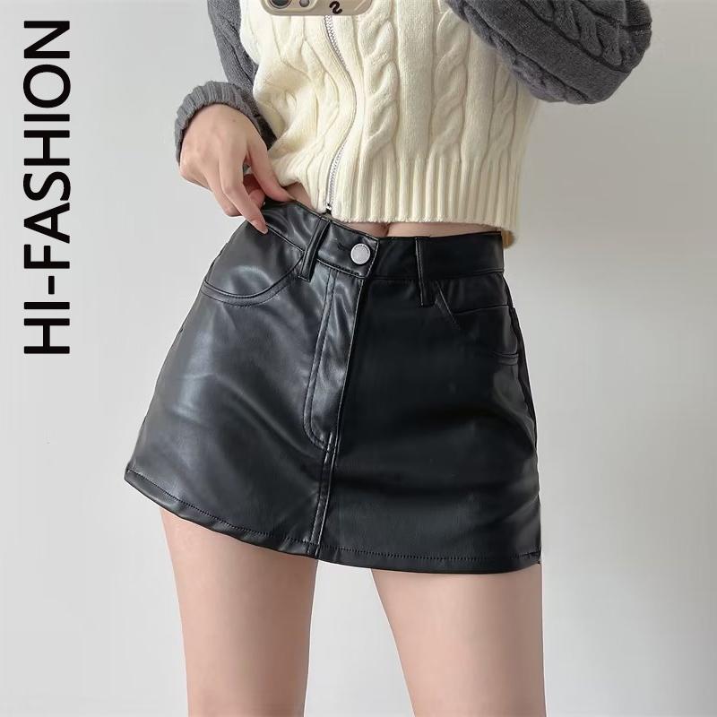 HI-FASHION короткая юбка из искусственной кожи, женская винтажная уличная одежда в стиле Харадзюку, женские черные пикантные тонкие мини-юбки трапециевидной формы с высокой талией 36 чёрный